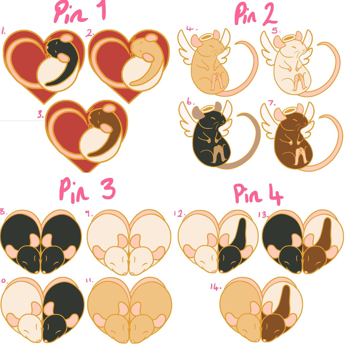 Here's a look at all the rat enamel pins available in my kickstarter! See more here kck.st/2Fqkka6