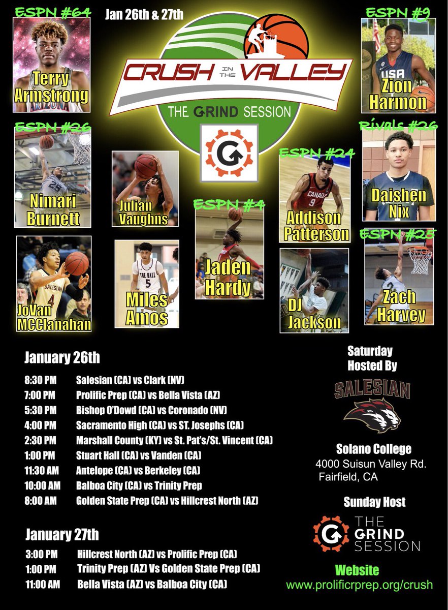 Next Sat. Jan. 26th at Solano College @CrushValley @clarkhoops @salesianprep @Bellavistahoops @coronadohoops @prolificprep @odowdathletics @onelove357 @sjndpilots @marshallcohoops @vikingsvanden @jacket_pride @antelope_bball @Simplyfunbball @balboa_mbb @gsp_bball @sacredheartsf