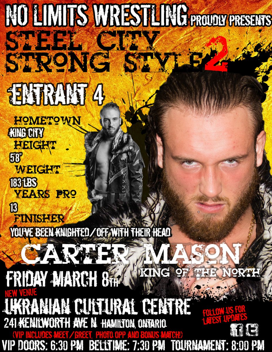 NoLimitsWres's tweet photo. Entrants 3 and 4 announced!! Grinder @MarkShaw20098  and King of the North @masonwrestling  join @JakeHeavyweight  and @Walking_Weapon  in the Steel City Strong Style 2 Tournament!  Tickets: https://t.co/nEP8ZYlzxy https://t.co/WbMpwcdHyC