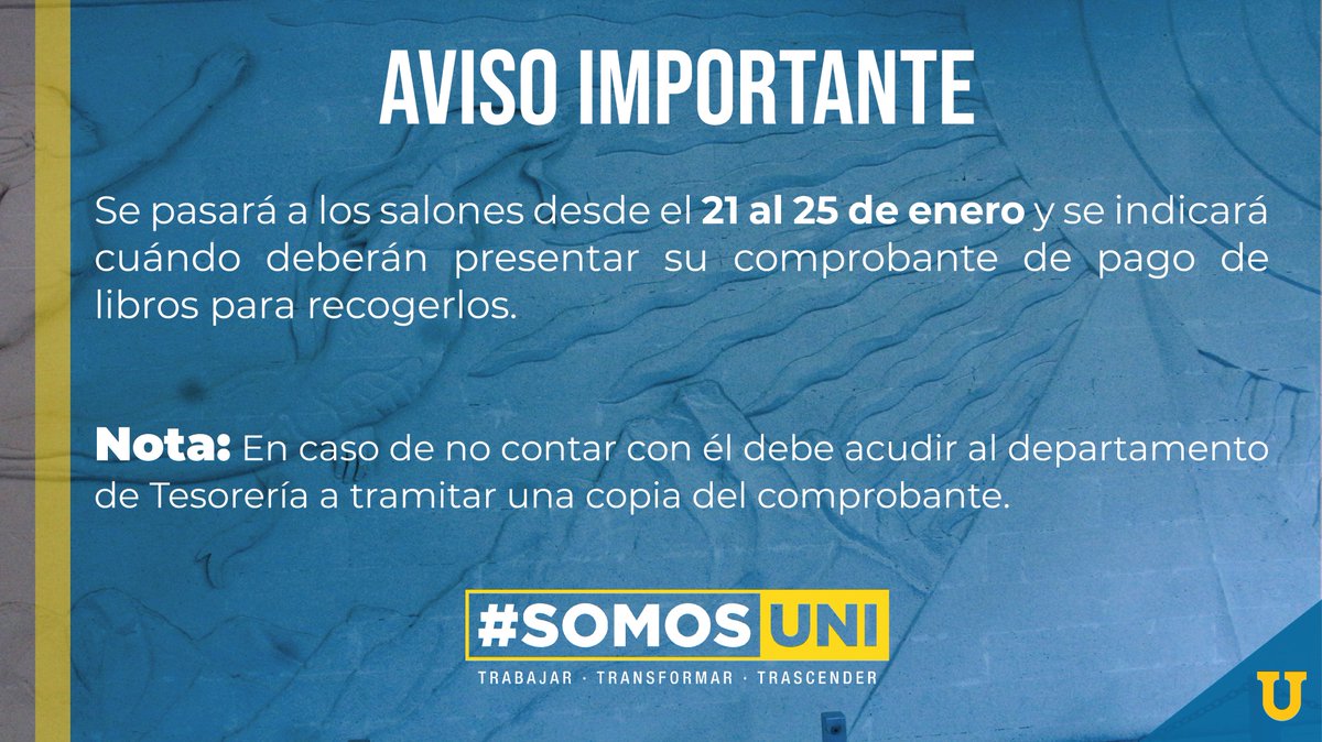 EIPTPL's tweet photo. ⚠️ AVISO IMPORTANTE ⚠️
Información sobre la entrega de libros en la Unidad Centro.
#SomosUNI #PabloLivas #EIPTPL https://t.co/GJfdXlaie6