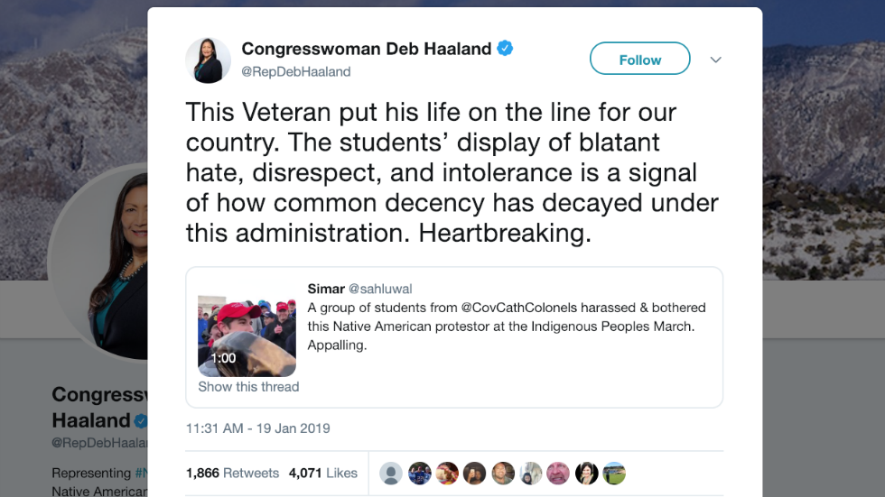 HaidaPrincess's tweet image. #IndigenousPeoplesMarch Unacceptable👉 @supmikeclines @CovCathColonels👈 #NativeAmericans #Veterans #Indigenous #FirstNations 
"RT @thehill: @Deb4CongressNM shreds "blatant hate, disrespect and intolerance" toward #Native #elder caught in viral video hill.cm/2mAsj9Q