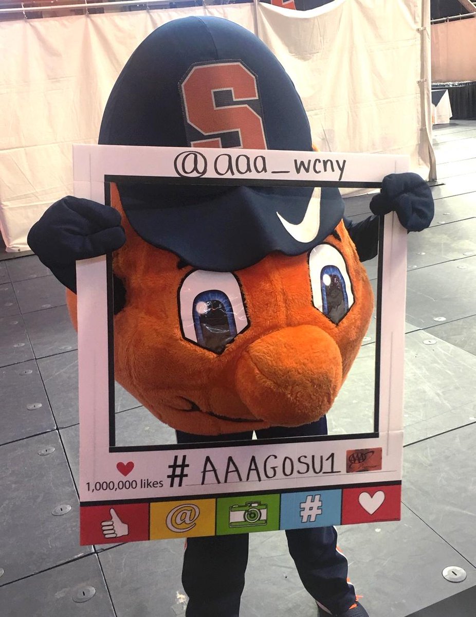 AAA_WCNY's tweet photo. 🏀 Even @TheOttoOrange stops by to see us at the @Cuse_MBB games! We'll be here through halftime - come see us and take a selfie to be entered to win a prize! #OrangeNation #CuseBB #SU https://t.co/9iDNDc8Rzr