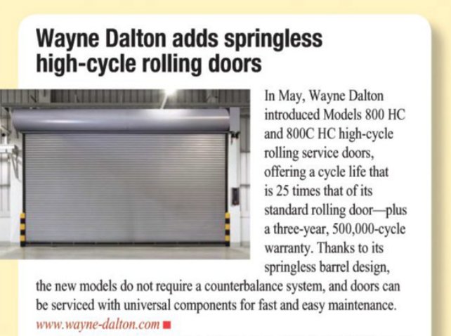 wayne_dalton's tweet photo. Are you interested in learning about our new #springless high-cycle #rollingdoors, Models 800 HC and 800C HC? International Door & Operator has the scoop on page 14: https://t.co/Fx2OfaNkfo. https://t.co/o72W9y5tF6