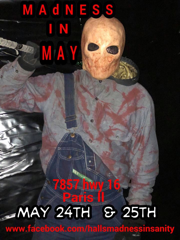 hauntedillinois's tweet image. The Halls of Madness Haunted Attraction in Paris, IL will be opening up for two nights only, with a full production show (with actors) on May 24th and 25th!   facebook.com/HauntedIllinoi…
