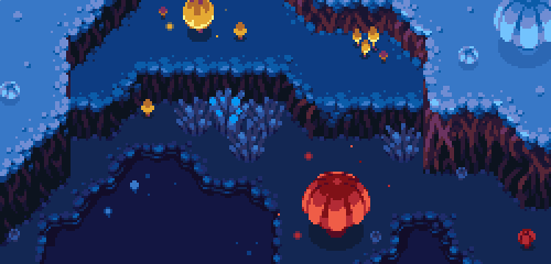 EnchaeC's tweet photo. A sneak peak at Sparklite's swamp! What an alien-looking place 🍄
#sparklite #screenshotsaturday #gamedev #pixelart https://t.co/jw2uk1UCqr