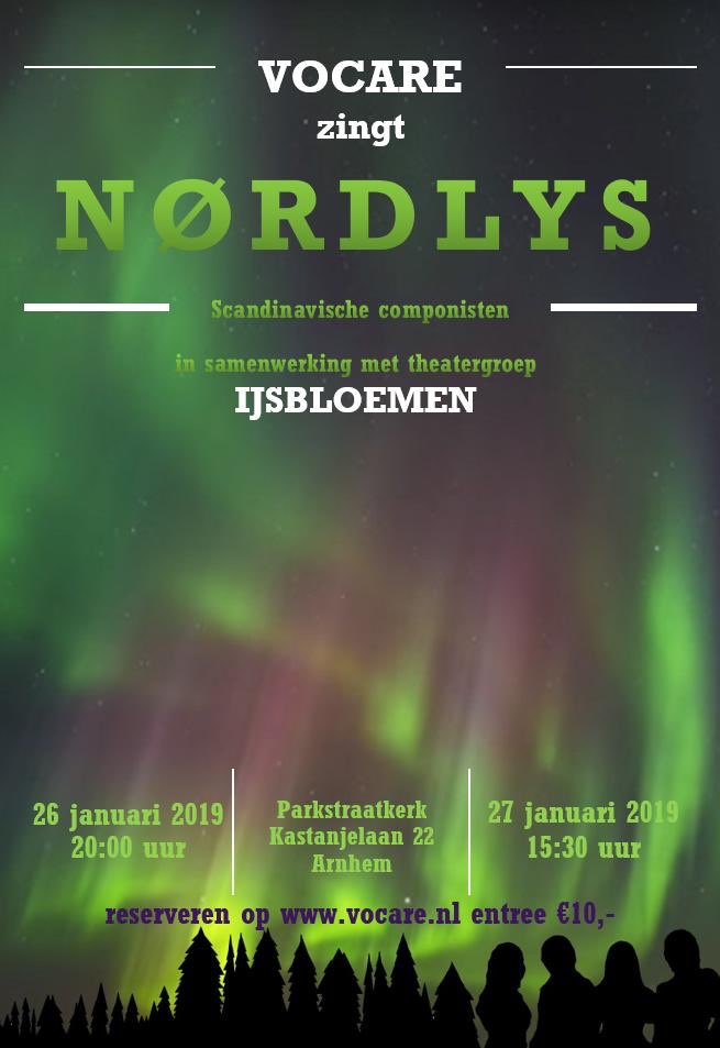 Bestel snel kaarten voor zaterdag 26-1 van de voorstelling NØRDLYS van Scandinavische componisten! (Zondag 27-1 is uitverkocht)
Weemoedige winternachten in weidse wouden. Sprookjesachtige bloemenweiden. En theatergroep IJsbloemen zet ons optreden in een heel ander Noorderlicht…