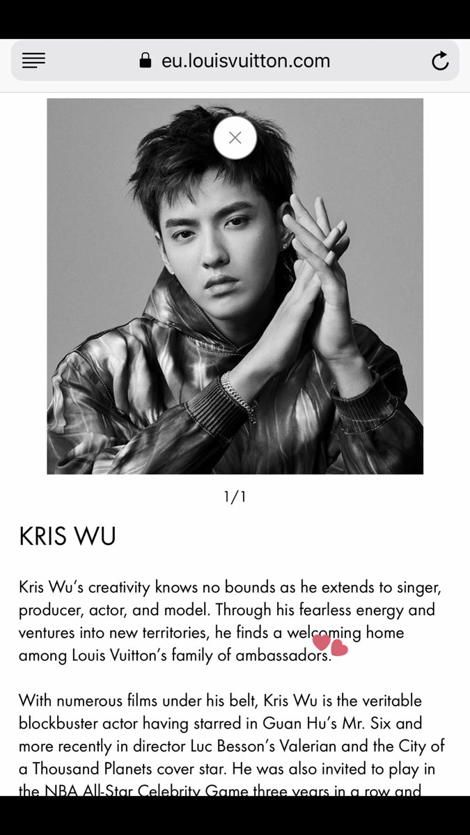 Daily reminder:Kris Wu is the Louis Vuitton Brand Ambassador, not just a celebrity influencerHe’s also featured in the official website.
