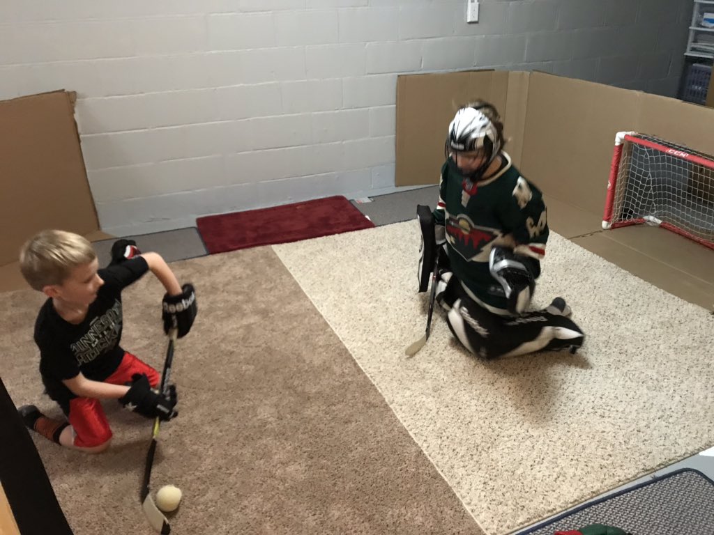 A little break from the outdoor rink to the basement knee hockey rink for the Deschneau boys in Marshall! #HDM2019