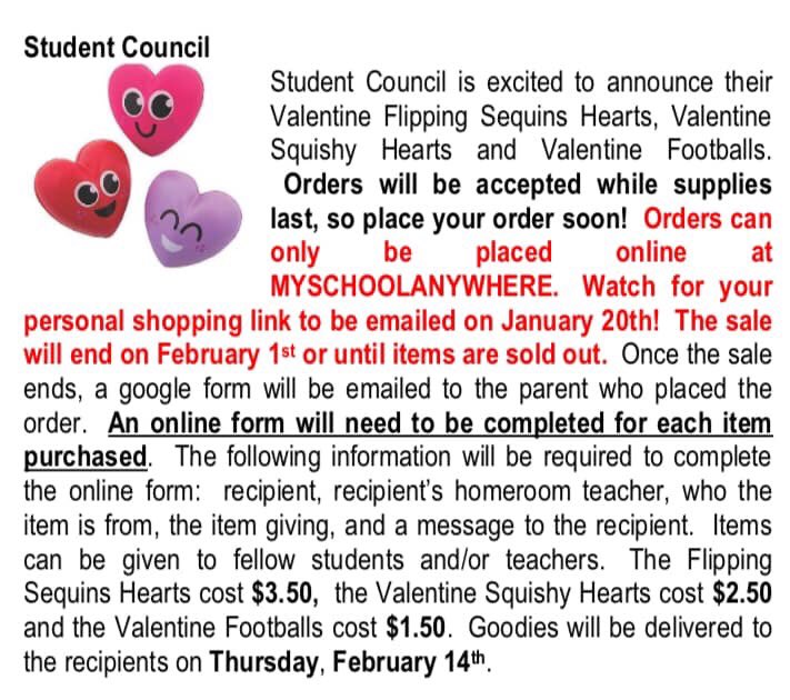 Student Council Valentine sales this year.