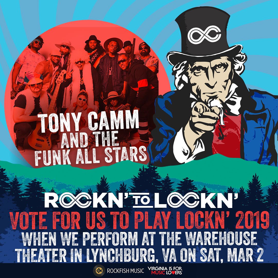 tonycamm's tweet photo. Last year I stood onstage at #Lockn2018 with @george_clinton and #PFunk. This year I'm GOING to play that stage with my band #FunkAllstars VOTE for us Mar 2 @AtTheAcademy LIVE! #GetTheFUNKtoLockn #GratefulDead #Funkadelic #RocknToLockn https://t.co/iBNVTuOszV