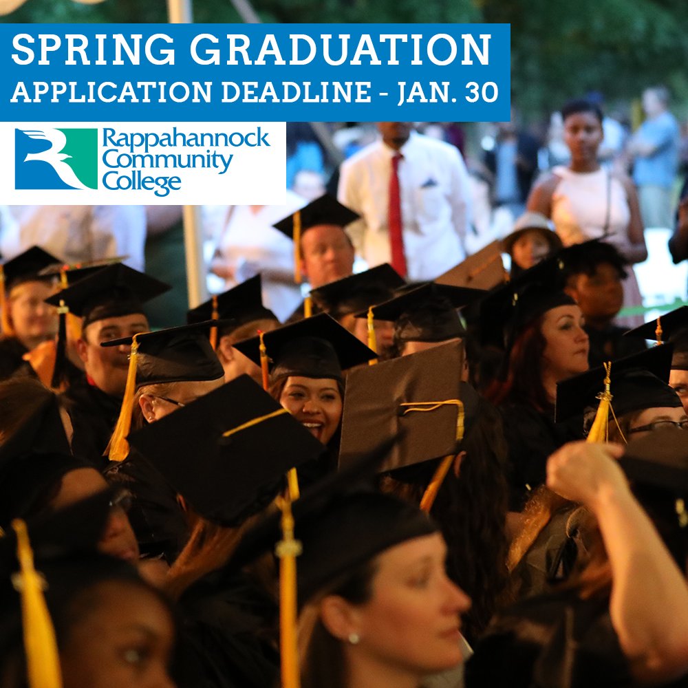 rappahannock_cc's tweet photo. Applications for the Spring 2019 Graduation are due by Wednesday, January 30. #rccspring #graduation https://t.co/dJhvOBXbIv