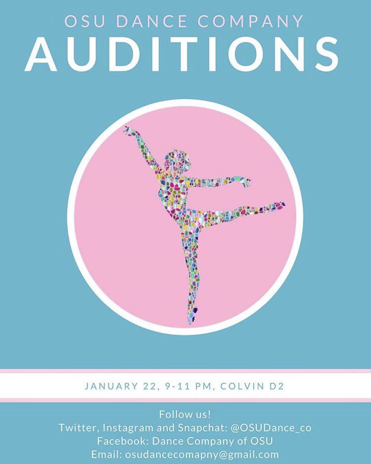 OSUDance_co's tweet photo. Don't forget about our upcoming auditions! Come on out and spread the word! https://t.co/IZIbCnKDNj