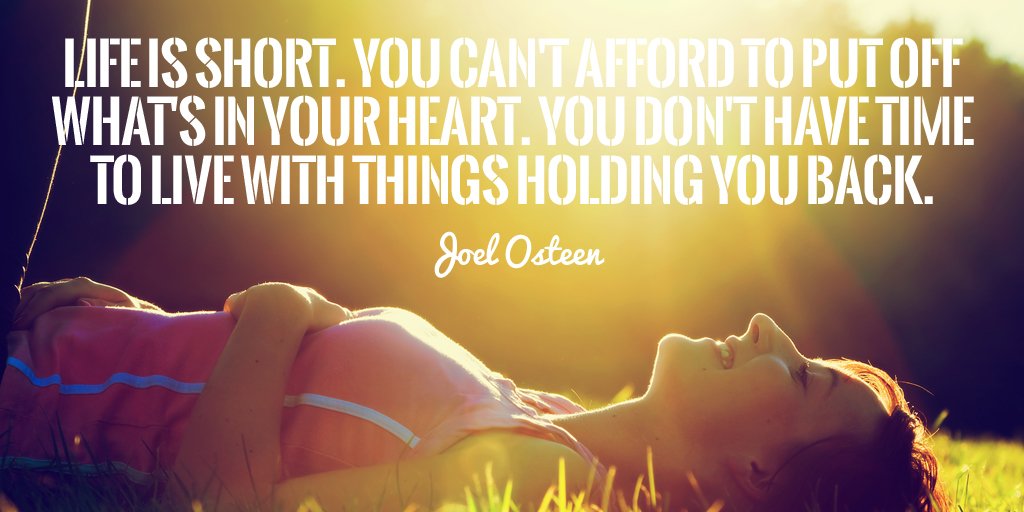 SocialJukebox's tweet photo. Life is short. You can't afford to put off what's in your heart. You don't have time to live with... - Joel Osteen https://t.co/jW6keqecdH