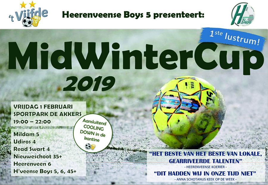 vvHvB's tweet photo. Voor alweer de vijfde keer organiseert @hvb5heerenveen de #MidWinterCup! Ditmaal editie 2019. Een voetbalbeleving waarbij #talenten van toen, #toppers van nu en #toeschouwers van morgen de degens kruisen op het #kunstgrasveld van sportpark 'de Akkers' in #Heerenveen. https://t.co/ZKvp5QwWRH