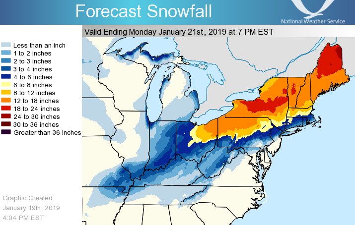 NWSWPC's tweet photo. The NWS snowfall forecast for the remainder of Saturday and Sunday. https://t.co/3263trhqFr
