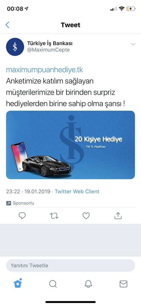 NetKorumaAlarm's tweet photo. Şu anda Twitter’da yayında olan ve sahte @isbankasi internet bankacılık sayfasına yönlendirme yapan reklama dikkat! #Phishing https://t.co/MUWqn5Nv63