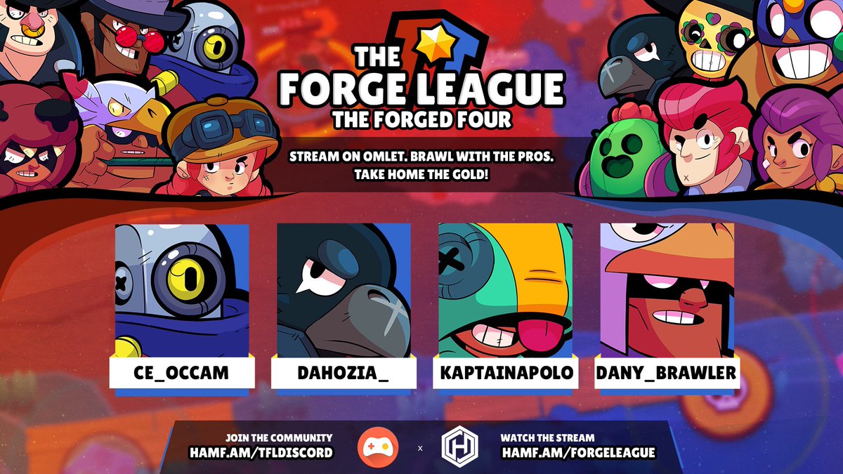 Congratulations to our FORGED FOUR! Watch them compete in the Semi-Finals NOW for their share of the $500 Prizepool! Make preparations and good luck vs. the pros in the next few weeks! @HMRS_Occam, <a href="/DahoziA_/">DahoziA</a>, @KaptainApolo &amp; @Dany_Brawler!

arcade.omlet.me/stream/forgele…