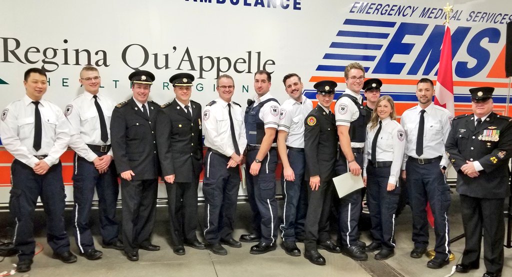 yqrparamedics's tweet photo. Congratulations day for many in our service. We inducted new field staff and communications specialists. Along with new member recognition, numerous long service awards and six Chief's Commendation awards were presented  #fam @SaskHealth https://t.co/dX2iEnxttN