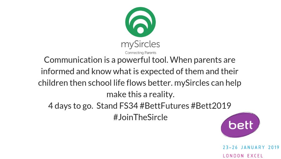 mySircles's tweet photo. Because having an efficient and safe way to communicate with other parents is the key in making school life better. See you on #Bett2019 and let's have a chat on how @mySircles can make parenting life easier @Bett_show @EdexcelLondon #Bettfutures #JointheSircle #Connectingparents https://t.co/kzJykEBEgM