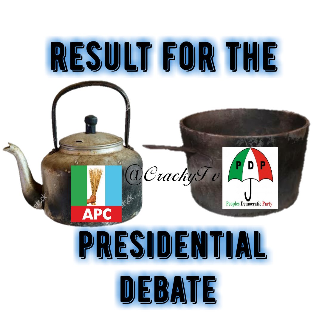 Crackytv1's tweet photo. #2019Debate One is kettle and One is Pot 😂😂😂😂😂😂😂😂😂😂 #crackytv #FunniestTweets #funnyafricanpic https://t.co/FainqYRe2E