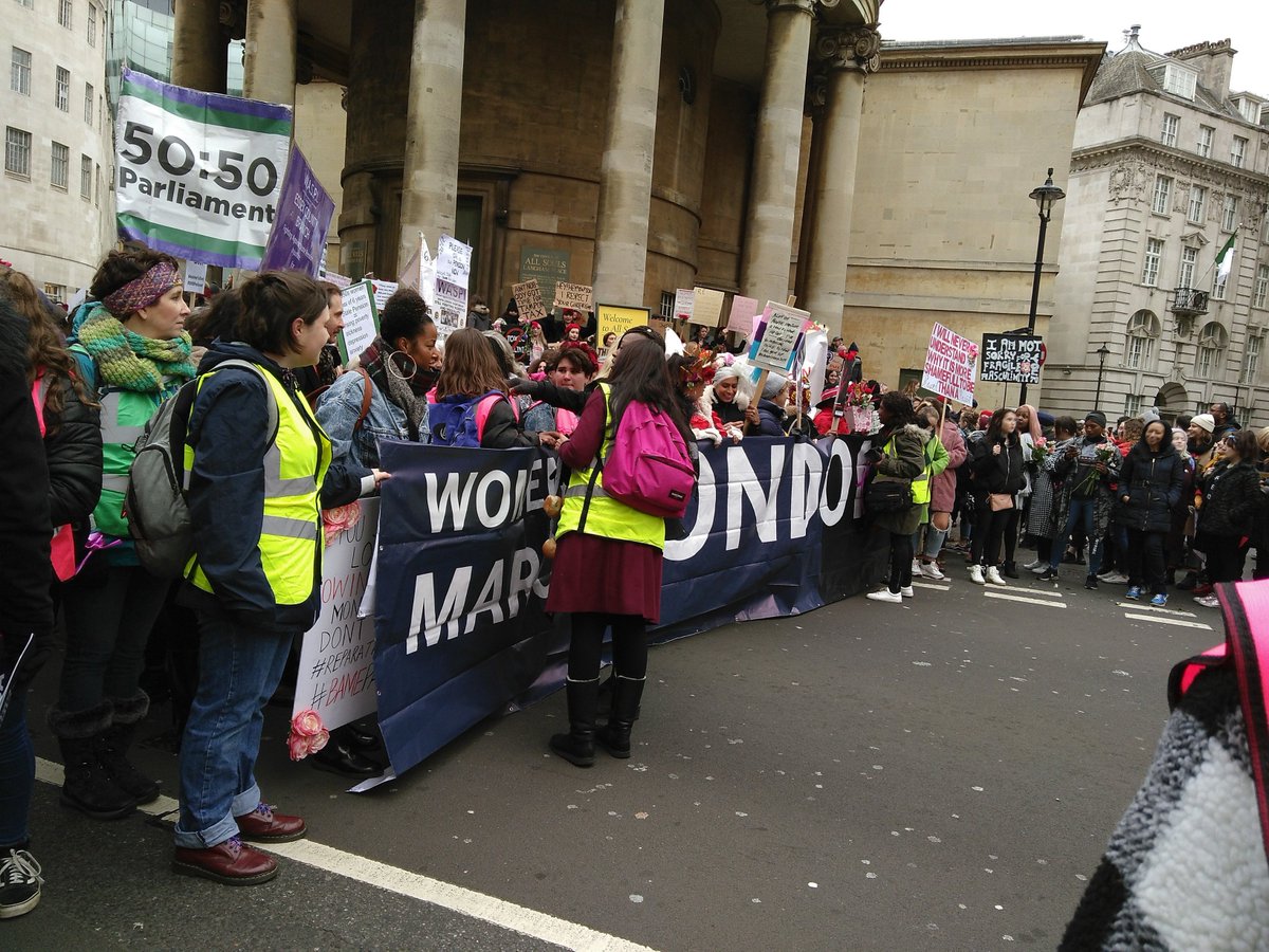 dharmicnik's tweet photo. I'm grateful to have marched in #solidarity for #BreadAndRoses &amp; #WeAreChange at #WomensMarchLondon 📢 - one of many 
#WM_Global marches.

Inferred intersectionality, diversity, inclusion, respect &amp;
camaraderie - inspired! #WomensMarch2019 #AskHerToStand https://t.co/FYKlPZvrds