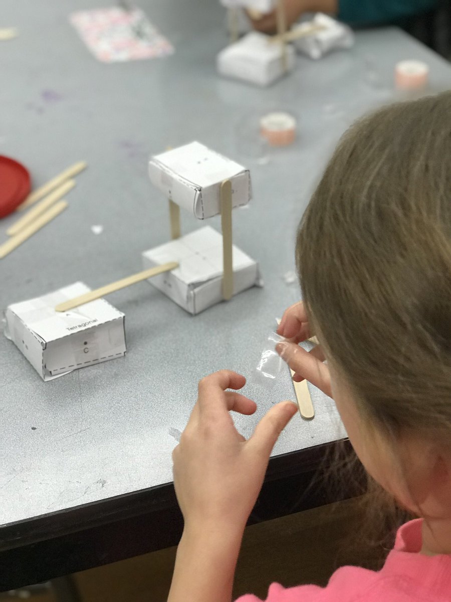 stemkidsnyc's tweet image. Our K-2 Architectural Engineers used paper folding techniques and created 3D geometric shapes to Engineer their own structures. Also, some of our creative engineers used pattern blocks to form new shapes! #Engineering4All #Mathematics
