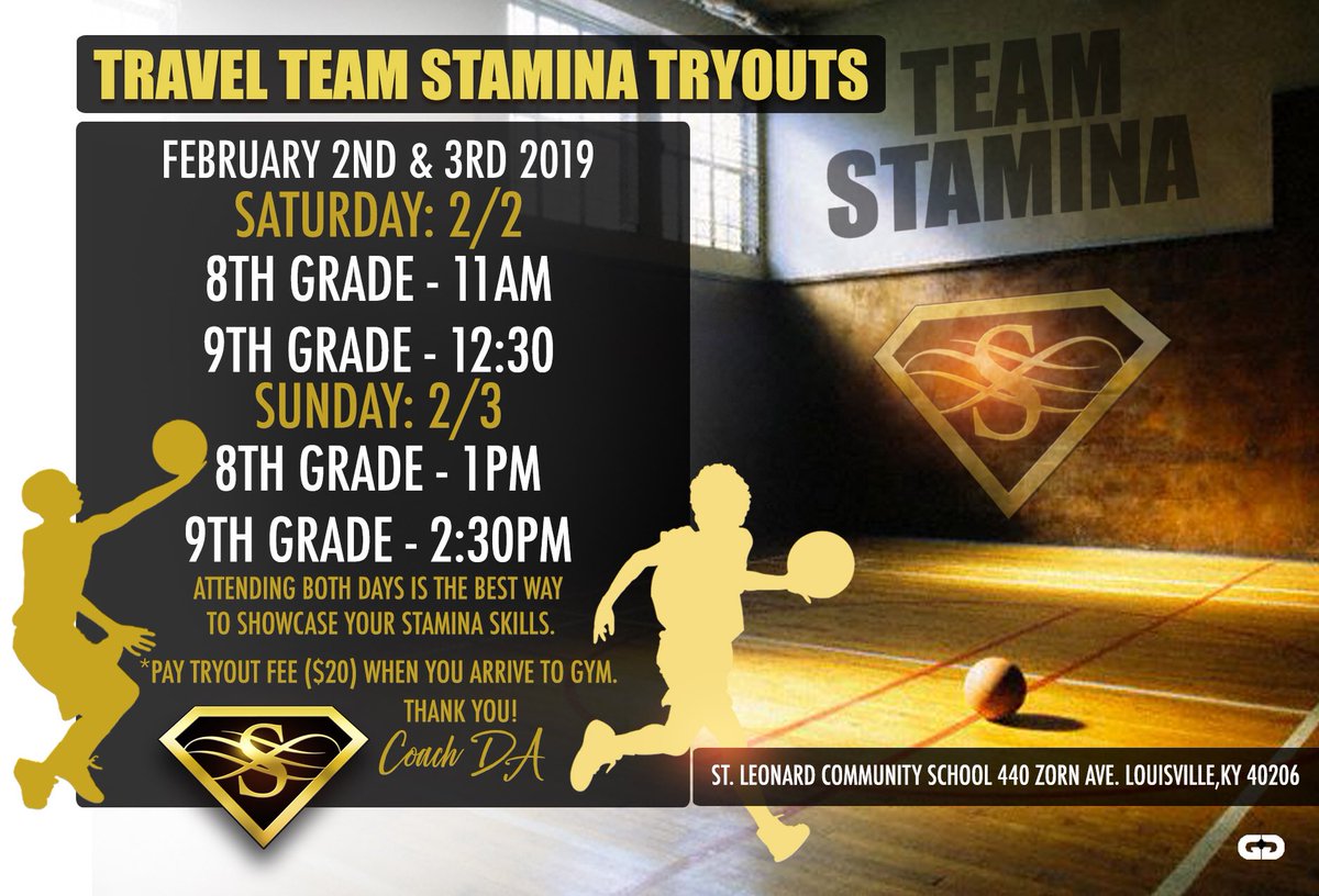 Travel Team Stamina Tryouts! Bring your Stamina &amp; See you February 2nd &amp; 3rd. 🏀