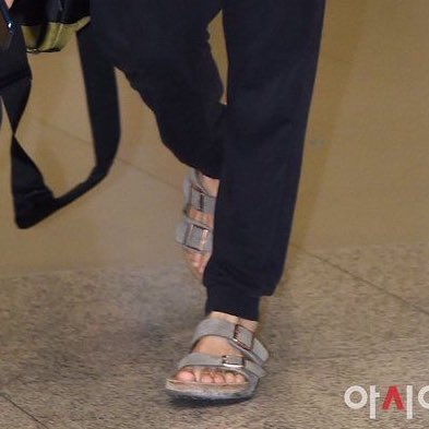 jungkook in his little sandals pls he’s so cute