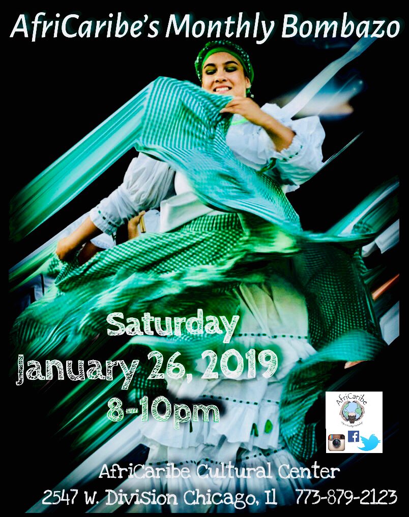 AfriCaribe_Chi's tweet photo. Bombazo con AfriCaribe el Sábado, 26 de Enero! Bombazo with AfriCaribe on our very own Paseo Boricua in Humboldt Park on Saturday, January 26th. Come share amongst family and friends! ¡Bomba! ¡Cultura! ¡Comunidad! ¡Unidad! 
https://t.co/f2eIeMpHs4 https://t.co/97LewrDl0a