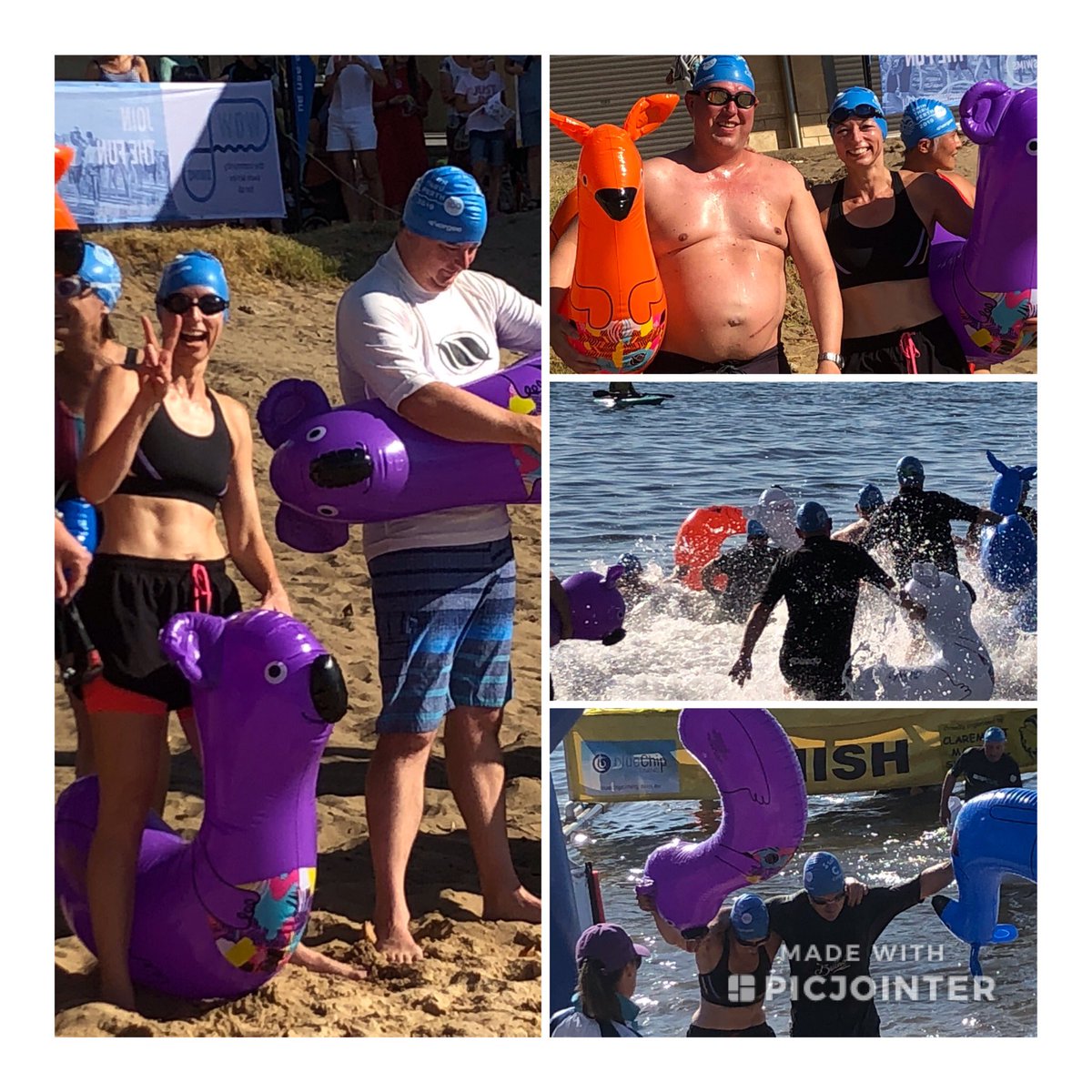 RiseCommunityWA's tweet photo. @Mtfitz05 &amp; fellow good sport CEOs doing ludicrous swim challenges in the Swan to raise $$$ for Telethon Speech &amp; Hearing @MattSBurrows @Reconcil_WA #beautifulPerth https://t.co/7QqFmmt8D1