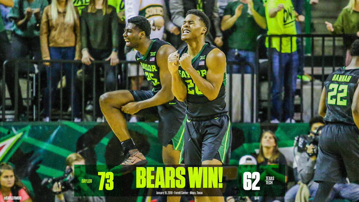 BaylorMBB's tweet image. BEARS WIN!

Baylor earns its first top-10 win of the season with an 11-point victory over 8th-ranked Texas Tech!

#SicTech 🐻 | #1TGF 🏀