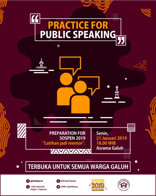 Assalamualaikum,,
Sampurasun,,
.
Sebelum menghadapi SOSPEN, kami mengadakan buat persiapan nanti nih. Yaitu "PRACTICE FOR PUBLIC SPEAKING"🤗
JANGAN LUPA DATANG!!