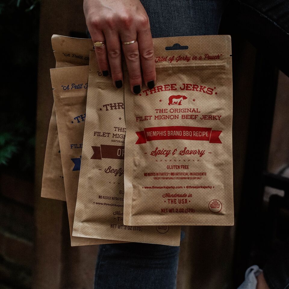 ThreeJerksJerky's tweet photo. One, two, three, four #ThreeJerksJerky will leave you wanting more! #FiletAllDay https://t.co/BMrfdusXjM