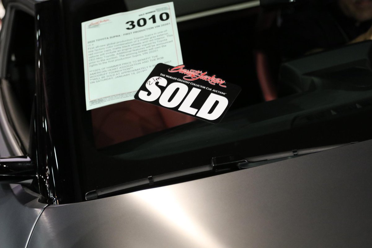 Toyota's tweet photo. And just like that, we raised $2.1M for @American_Heart and @Stand4Heroes auctioning off the very first 2020 #Supra! #BarrettJackson https://t.co/uBQmPKoBhm