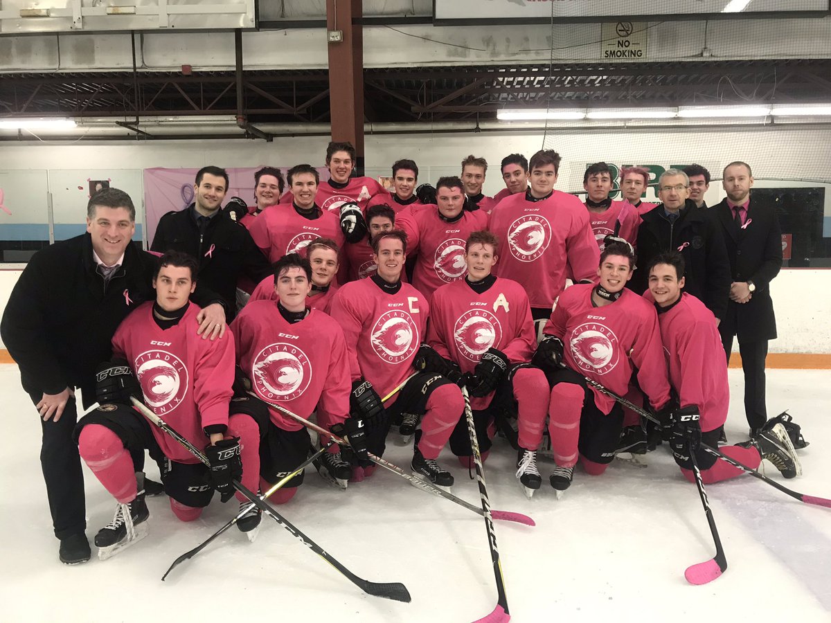 citadelpuck's tweet photo. 9-3 win over CPA. Thanks to the Cheetahs for helping us raise $980 for our first annual “Pink in the Rink” tonight. Shout out to all those who helped make this night possible. #findacure #cancersucks https://t.co/qsF3syeISE