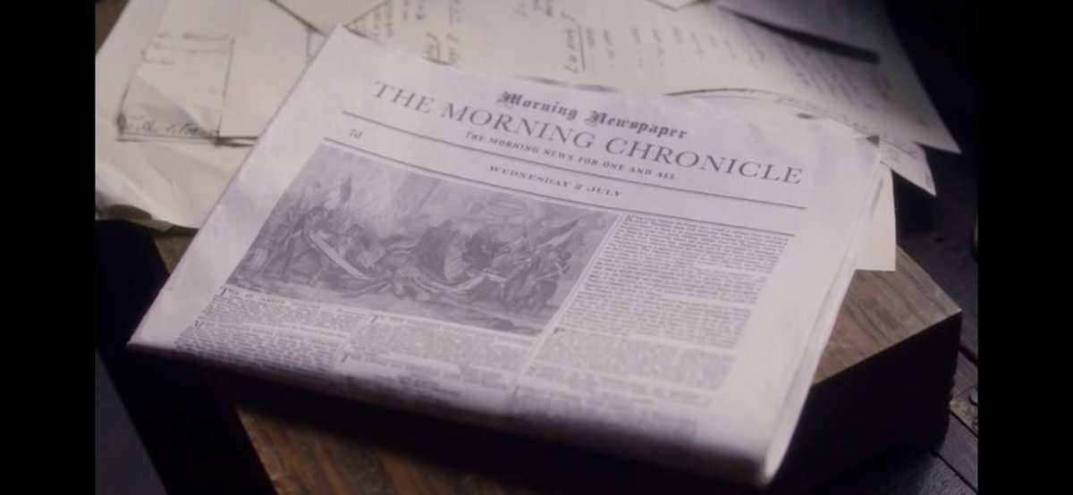 Brace yourself for another eye-wateringly bad newspaper prop, this time from the latest series of Victoria, set in the 1840s. No massive headline this time, but the image, column layout, typography, and masthead are abysmally bad. (Spotted by  @sbasdeo1)