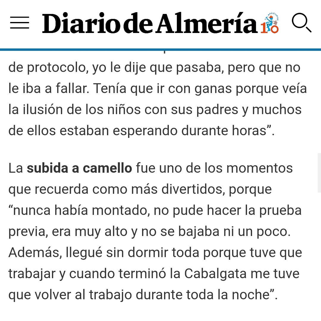 juandeque's tweet photo. Si fuiste a la Cabalgata de Reyes de Almería probablemente acabaste fascinado con Baltasar. Leyendo esta entrevista creo que deberíamos concederle el título de emisario perpetuo, bastón de mando incluido. https://t.co/YdBpX3iTxK