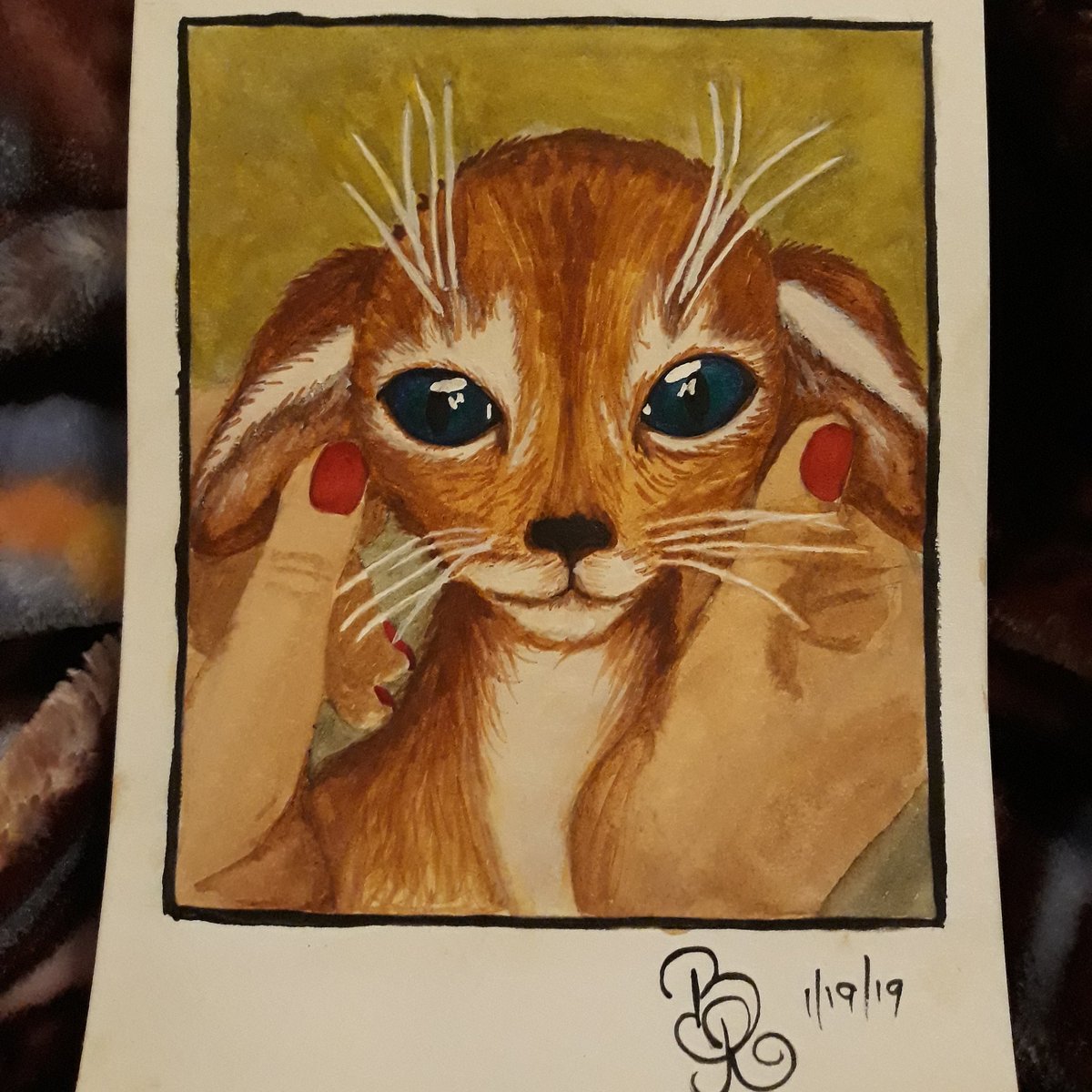 MoogieWingsC's tweet photo. First watercolor painting of 2019. 
My cat looks kind of like a deer tho lol  <(ᴖ◡ᴖ)>  #itiswhatitis
#painting #watercolor #watercolorpainting #myart #art #winsorandnewton #winsorandnewtonwatercolors #cat #catpainting #catlover #missmyfurbaby https://t.co/v9kaVnJJvY