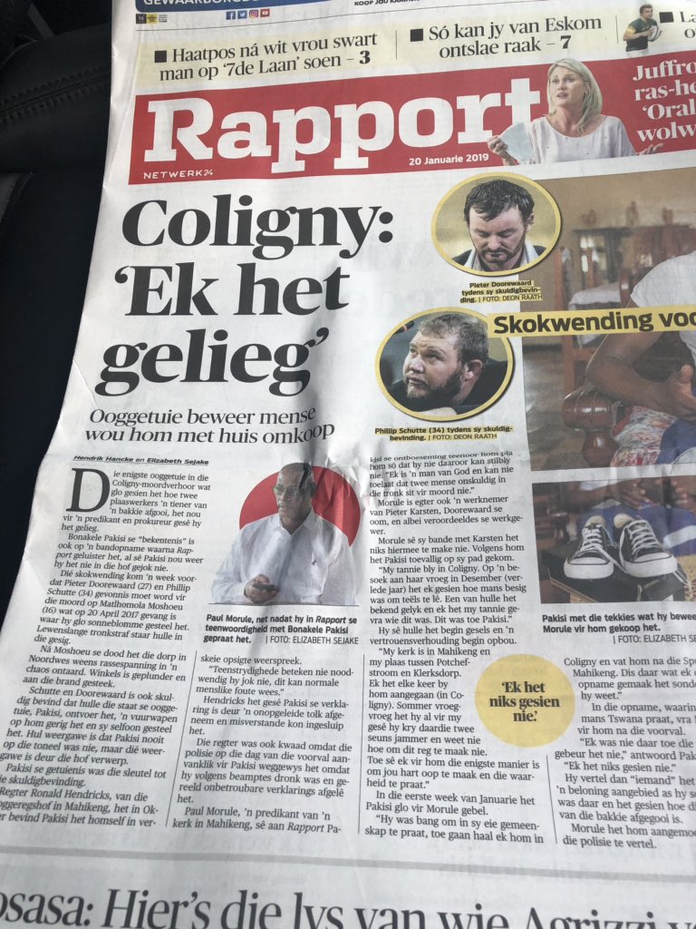 ErnstRoets's tweet image. The only eyewitness in the Coligny case (who testified that he saw the accused push a teenager from a bakkie) told a pastor and an attorney that he lied.