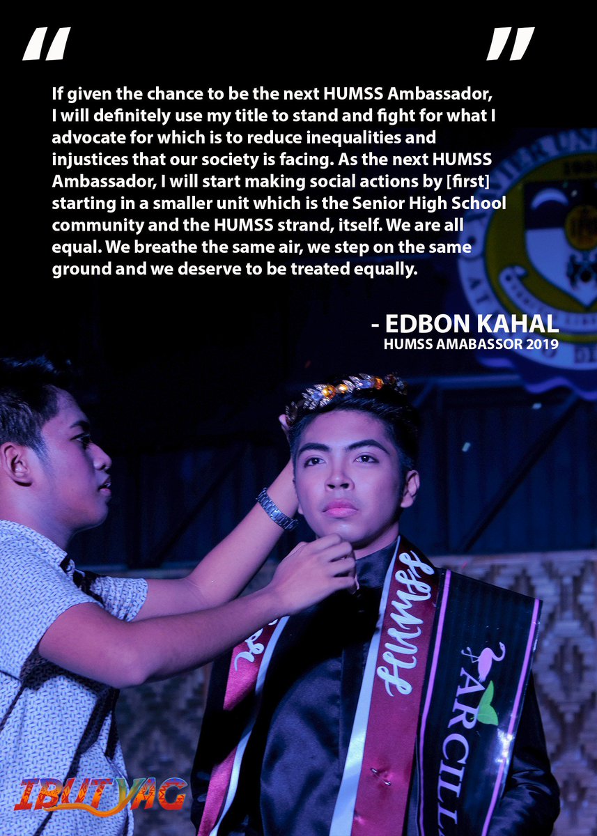 Packed with vigor and sincerity to uphold their advocacy, let us roar for the newly-crowned HUMSS Ambassador and Ambassadress!
HUMSS Ambassador 2019, Edbon Kahal and HUMSS Ambassadress 2019, Kissa Tumale!
#IbutyagHUMSS
#XavierAteneo