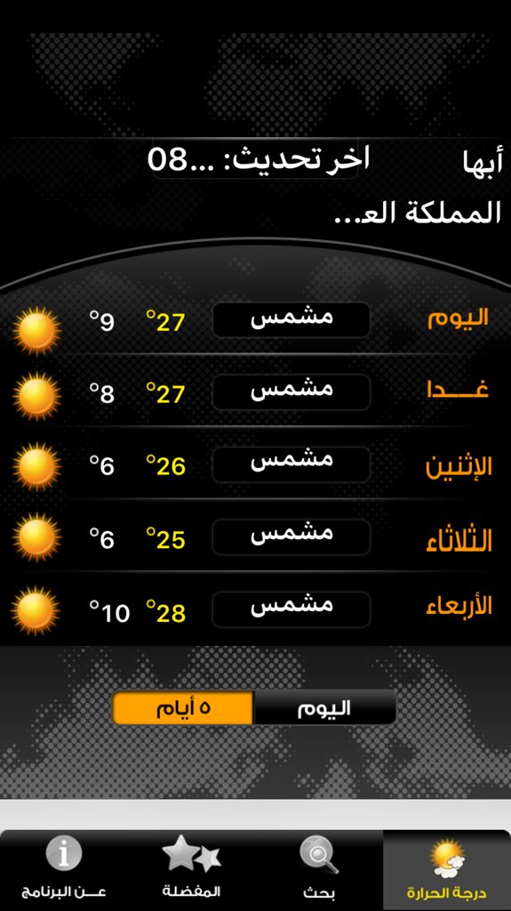 علي سعد المالكي أبها تويتريسا درجات الحرارة والطقس لمدة خمسة أيام بإذن الله في مدينة أبها