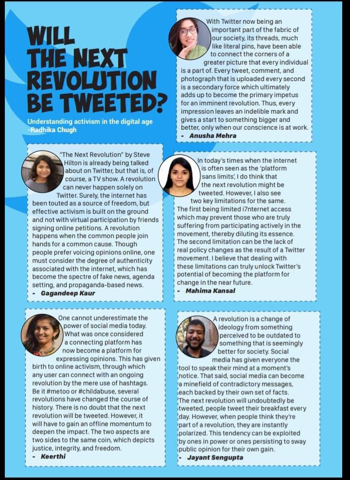 TheBaton_IIMC's tweet photo. Will the next revolution be tweeted?
Radhika Chugh digs deeper into understanding activism in the digital age. 
Here's what Gagandeep Bakshi, Keerthy Nediyedath Thilakan, Anusha Mehra, Jayant Sengupta, and Mahima Kansal think.
#TheBaton #TeamBaton #IIMCAdPr2018 #DigitalAge https://t.co/0yE9388tc5