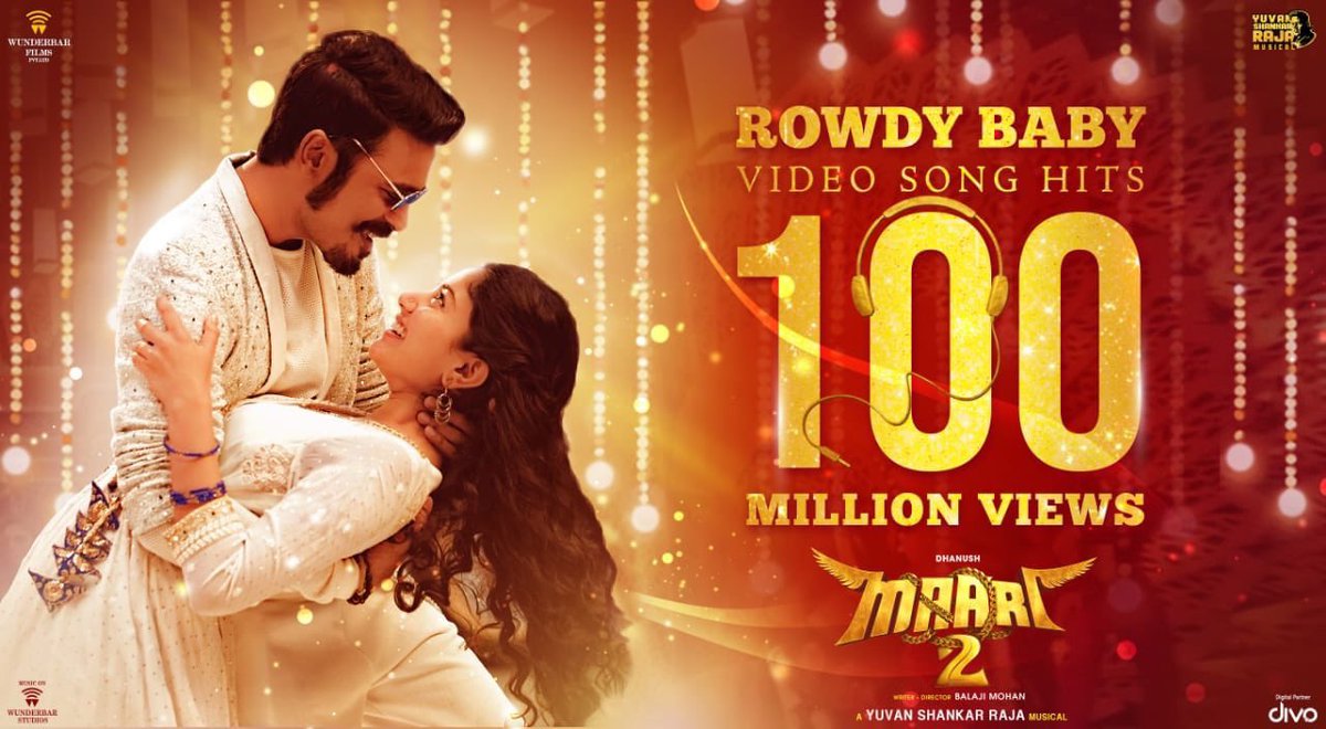 cinema_to's tweet photo. #RowdyBaby song to reach 100 Million views And 1 Million likes 
New record created Tamil video song  #100MViewsForRowdyBaby
@dhanushkraja @Sai_Pallavi92 @thisisysr First Tamil movie video song to reach this moment 🔥🔥🔥🥁🥁🥁 https://t.co/33iiEe9D98