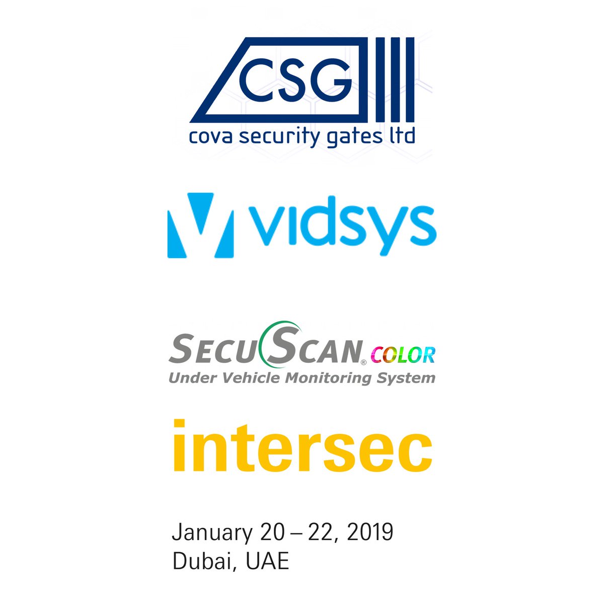 BDS_wll's tweet photo. Wishing #BDS Partners all the best @IntersecExpo , Don't forget to visit them Today until Tuesday @CovaSecurityUK #1-H13 , @Vidsys #S1-H50 and #Secuscan #2-C21 !!
#Intersec #Dubai #WorldTradeCentre #20Jan #22Jan https://t.co/8ZF5UWU5qz