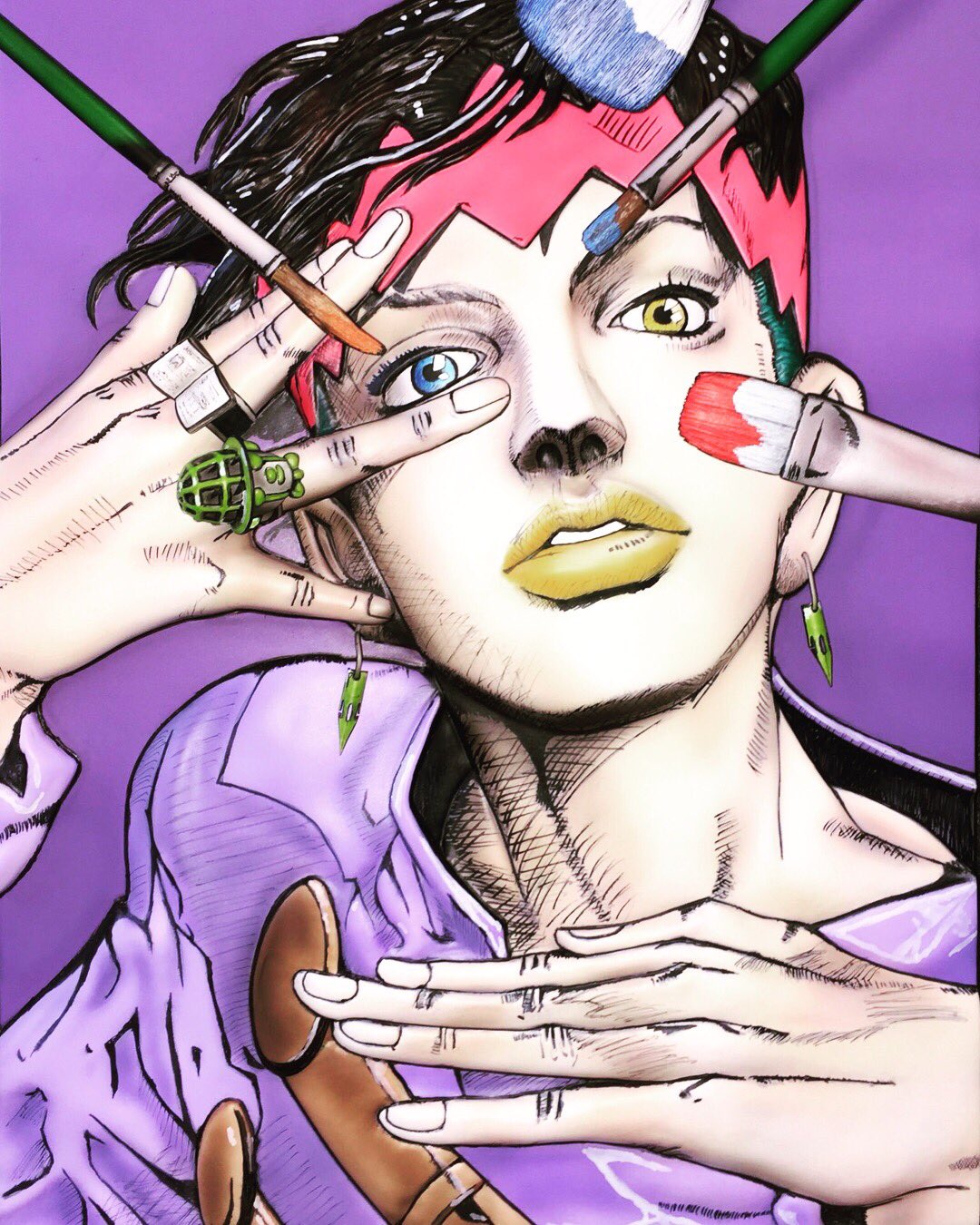 しょーじ 岸辺露伴は動かない コミック表紙を石粉粘土でレリーフを作成して複製 レジンに置換した物をカラーイラスト風に塗装しました 制作期間は約3ヵ月程です 作品の大きさは40 30 となります どうでしょう カラーイラスト再現出来てますかね