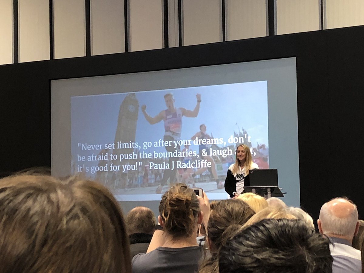 HannahCollier1's tweet photo. “Never set limits.” At the @nationalrunshow listening to the queen! #nationalrunningshow https://t.co/9U6uTxmOMx