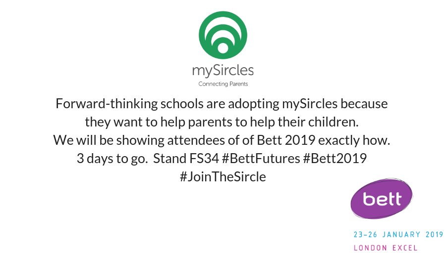 mySircles's tweet photo. We'll be attending #Bett2019 and we'll be on Stand FS34 to show you the know hows of @mySircles. If your school is forward-thinking check out how #mySircles can help parents in so many ways.  @Bett_show @EdexcelLondon #Bettfutures #JointheSircle #Connectingparents https://t.co/eOgPgc2JNT