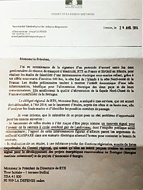 GBorvon's tweet photo. Quand le préfet de région, Patrick STRZODA, voulait cacher la "Celtic Interconnector".
"Le lancement de telles études risque d’être perçu comme un mauvais signal pour l’avenir de la centrale à cycle combiné gaz de Landivisiau" écrivait-il à  RTE en 2014.
https://t.co/Ro8KjtxR53 https://t.co/iZDA8myYLN