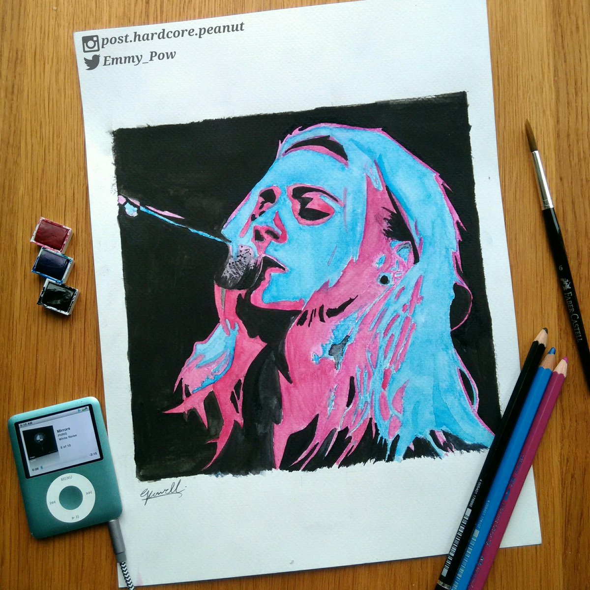 Emmy_Pow's tweet photo. Lynn Gunn -PVRIS ✨🎨

I saw the reference photo for this and instantly knew I had to paint it!! 😍 (24x32cm watercolour)

#pvris #lynngunn #pvriscvlt #fanart #art https://t.co/9ZRpBmbUdo
