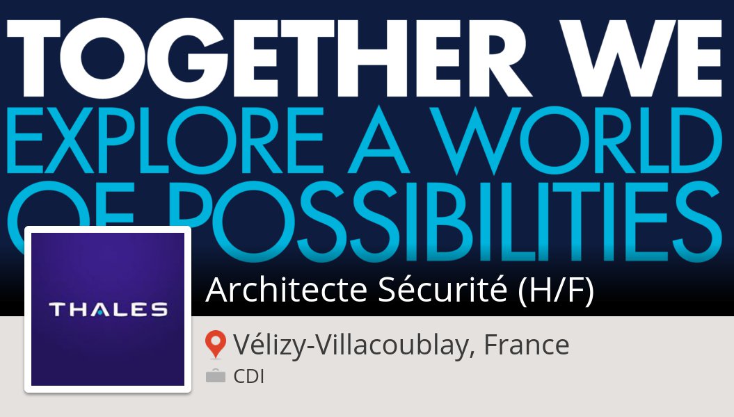 #Thales recrute un(e) #Architecte #Sécurité (H/F) #VélizyVillacoublayFrance, postulez dès maintenant ! #job https://workfor.us/thales/4z5xu